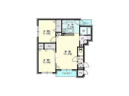 パレスイン南郷Ⅰ(2LDK/2階)の間取り写真