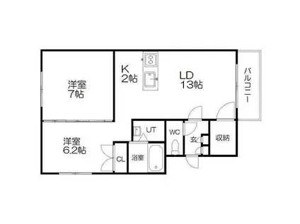 ラ・カーサ・リブロ(2LDK/1階)の間取り写真