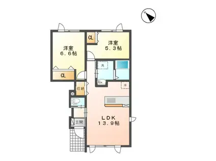 フェリーチェ白石中央D(2LDK/1階)の間取り写真