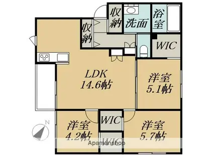 クラージュ北広島(3LDK/2階)の間取り写真