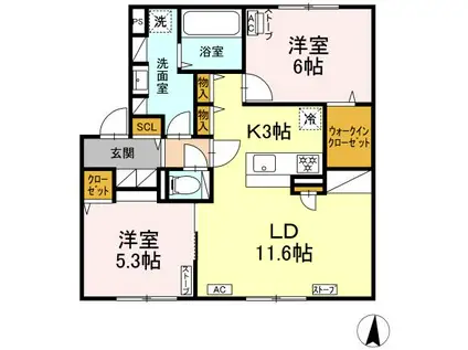 ORKA VILLAGE E(2LDK/1階)の間取り写真