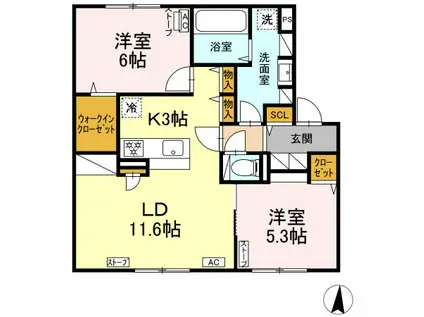 ORKA VILLAGE D(2LDK/1階)の間取り写真