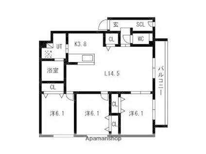 SATO BLDS白石本通(3LDK/4階)の間取り写真