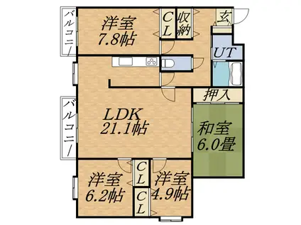 エスポアール円山(4LDK/4階)の間取り写真