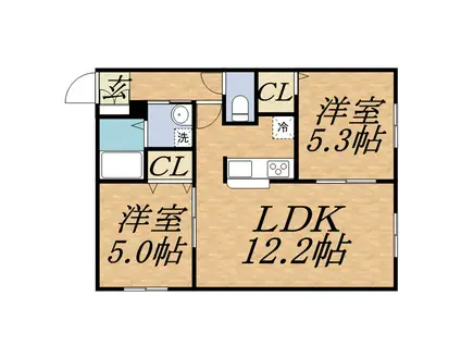 レグザ山鼻(2LDK/3階)の間取り写真