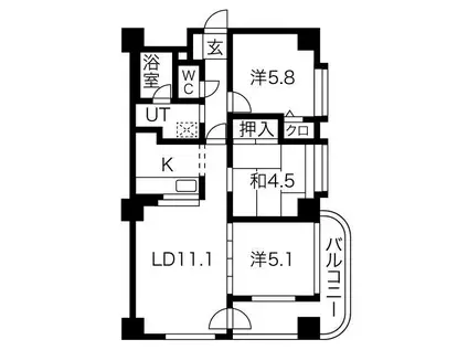 ガーデンハウス山鼻西(3LDK/8階)の間取り写真