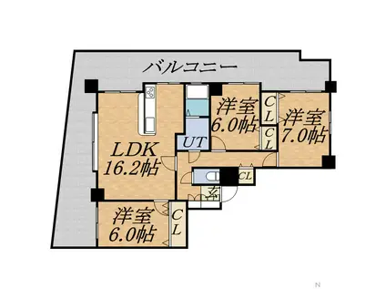 クリーンサッポロ医大西(3LDK/14階)の間取り写真