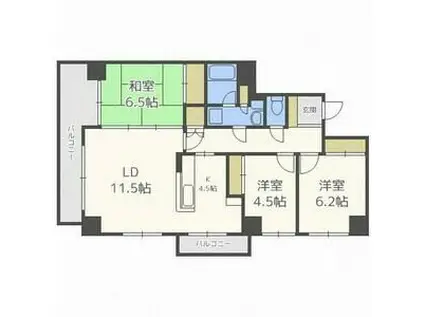 Kレジデンス山鼻(3LDK/5階)の間取り写真