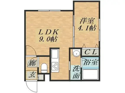 カーザフェリス平岸(1DK/4階)の間取り写真