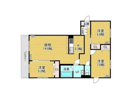 レジデンス白石中央Ⅴ(3LDK/1階)の間取り写真