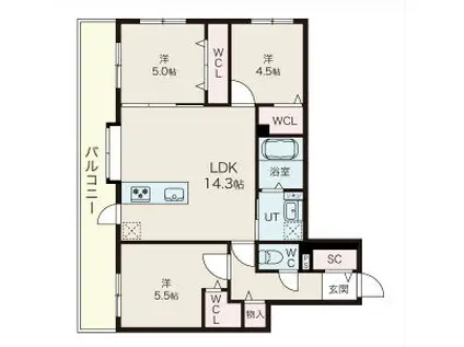 アルファスクエア北22(3LDK/7階)の間取り写真