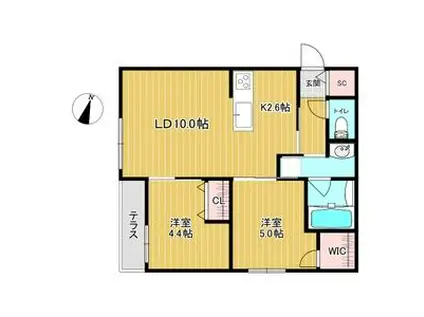 ALESIA北円山旧 SーRESIDENCE北円山ALESIA(2LDK/1階)の間取り写真