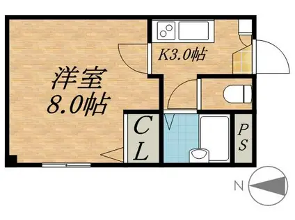 クゥーネル・S(1K/2階)の間取り写真