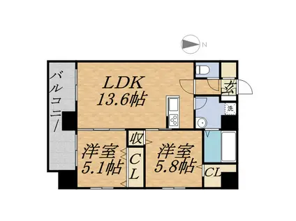 MODENA円山(2LDK/3階)の間取り写真