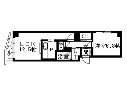ラ・ポルタ北1条(1LDK/3階)の間取り写真