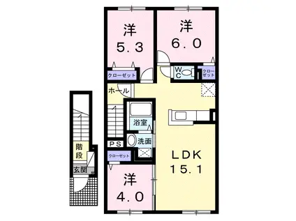 ピアチェーレ明日風 Ⅰ(3LDK/2階)の間取り写真
