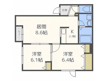 シャーメゾン山の手(2LDK/1階)の間取り写真