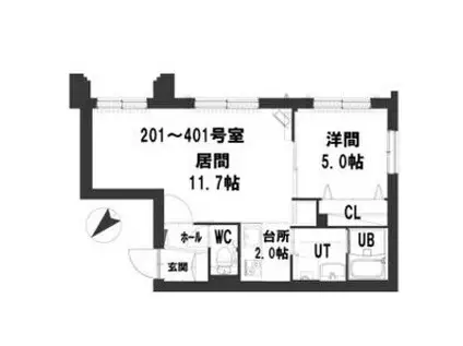 グランメール 宮の沢駅(1LDK/4階)の間取り写真