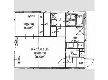 HERO YAMAHANA2(1LDK/4階)の間取り写真