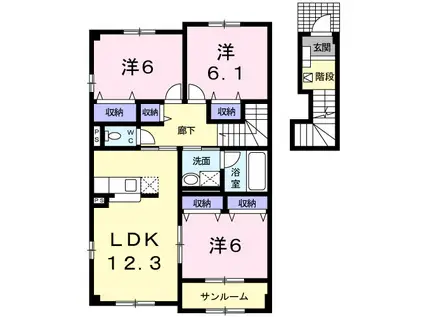 ウィンベル(3LDK/2階)の間取り写真