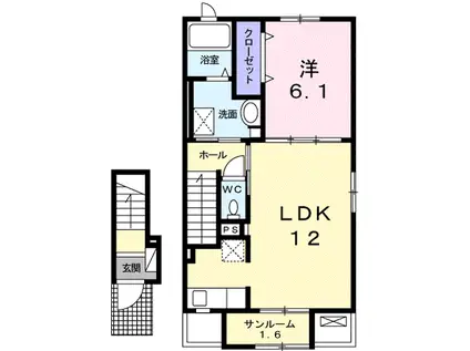 ヴィラ ハナブサ3番館(1LDK/2階)の間取り写真