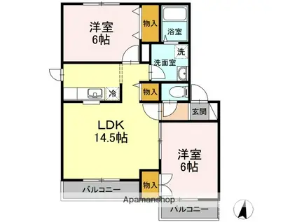 ハイセレールビュー(2LDK/2階)の間取り写真