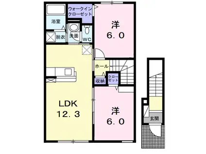 ヴィラ ウィンA(2LDK/2階)の間取り写真