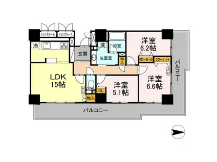 Dグラフォート盛岡駅前タワーズコテージ(3LDK/4階)の間取り写真
