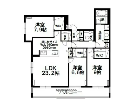 HILLS RESIDENTIAL S13(3LDK/3階)の間取り写真