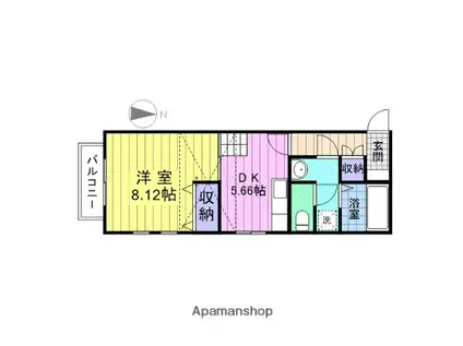 アフォリステーションノース壱番館・弐番館(1DK/2階)の間取り写真