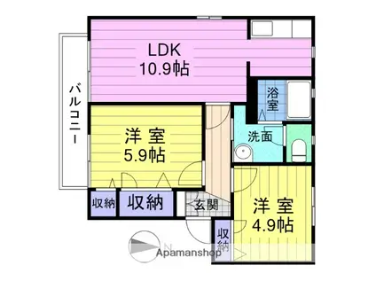メゾン花巧房B(2LDK/2階)の間取り写真
