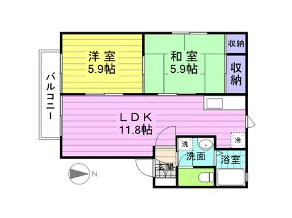 テイスティ壱番館(2LDK/2階)の間取り写真