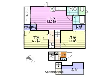 パークヴィラⅠ・Ⅱ(2LDK/2階)の間取り写真