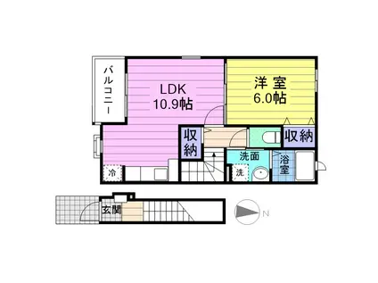 ブレスサイドヒルズ(1LDK/2階)の間取り写真