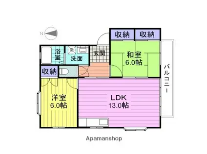 コーポスズランⅡ(2LDK/2階)の間取り写真