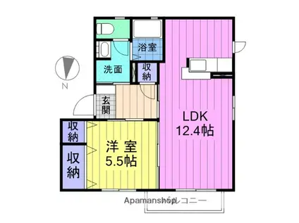 シャーメゾン新田東Ⅱ(1LDK/2階)の間取り写真