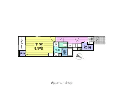 ベルフィミーモ岩切(1K/1階)の間取り写真