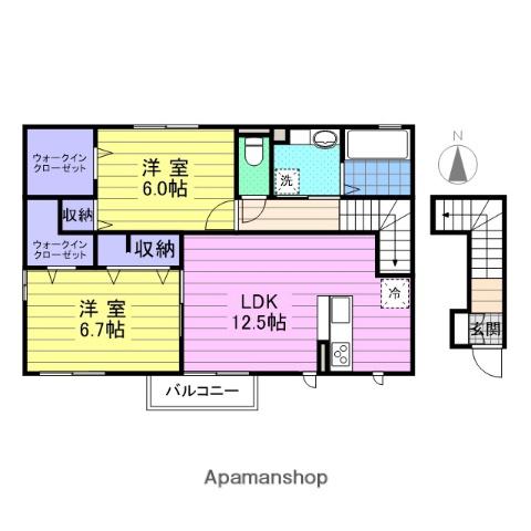 ボヌール新田Ⅲ(2LDK/2階)の間取り写真