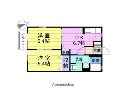アルカディアⅡ(2DK/1階)の間取り写真