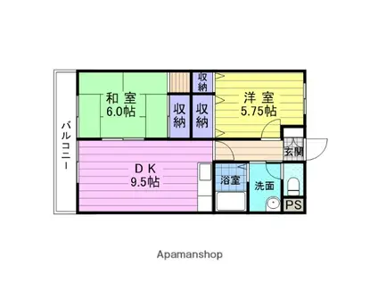 クリスタルテラス(2DK/3階)の間取り写真