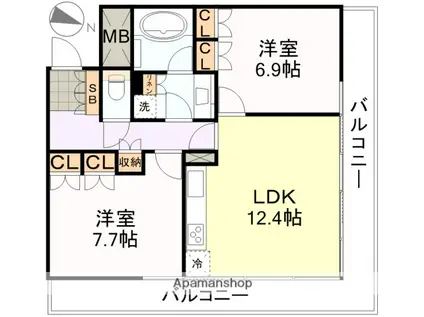 VIA定禅寺(2LDK/9階)の間取り写真
