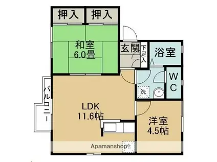 フレグランス柳生D棟(2LDK/1階)の間取り写真
