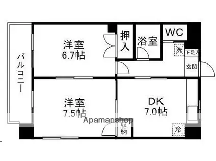 YS荒町(2DK/7階)の間取り写真