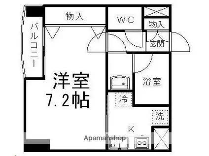 ラピス雨宮(1K/6階)の間取り写真