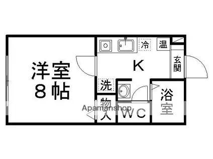 全健ハイム八木山Ⅱ(1K/1階)の間取り写真