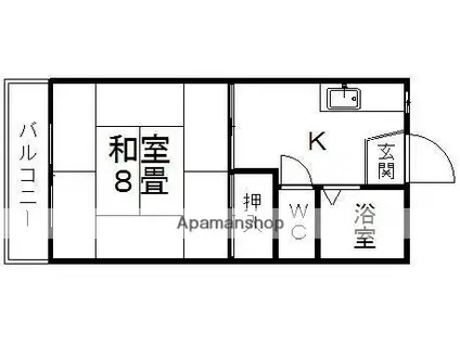 ハピネス古城Ⅱ(1K/2階)の間取り写真