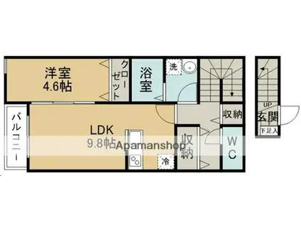 グランディール台原B棟(1LDK/2階)の間取り写真