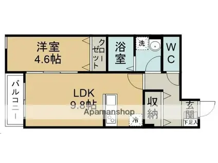 グランディール台原B棟(1LDK/1階)の間取り写真