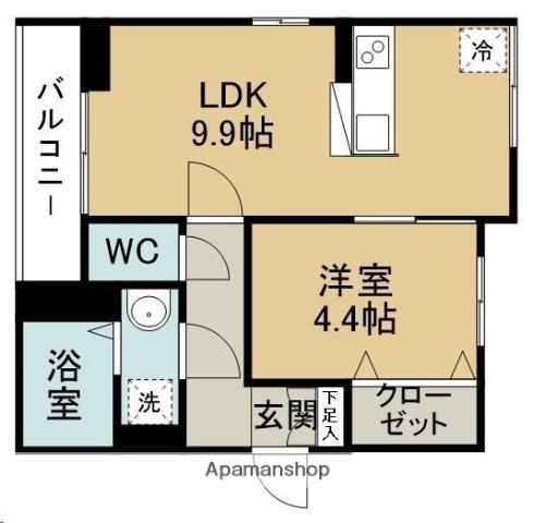 D-ROOM霊屋下(1LDK/1階)の間取り写真