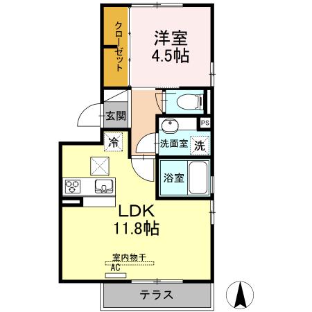 エクセラン A(1LDK/1階)の間取り写真